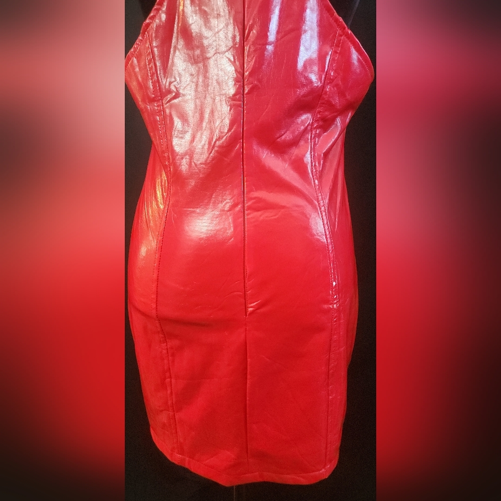 Vinyl Mini Dress in Vibrant Red Size L - Picture 15 of 16